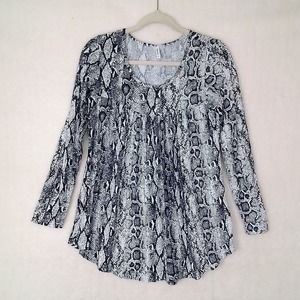 Longyuan Long Sleeve Peasant Style‎ Tunic Size Small in Gray White Snake Print